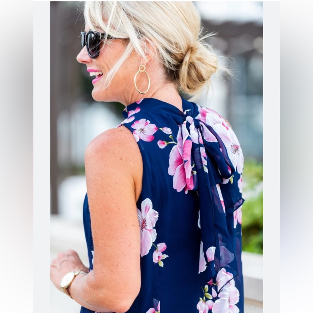 Robbie Bee Floral Navy Dress Size 16 - Picture 3 of 9